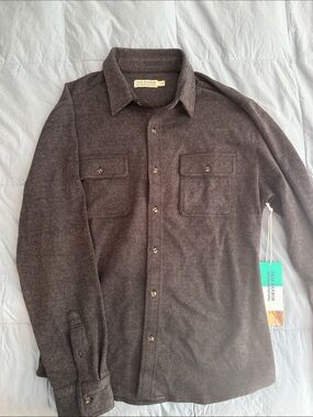 Fair Harbor Men's Dark Brown Herringbone Button-Down Shirt